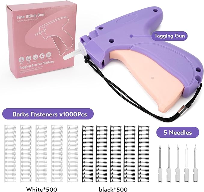 Clothing Label Gun,Standard Retail Price Tag Labeling Gun Kit,Having 5 Needles, 1000 Micro Fasteners,Suitable for Store,Warehouse,Consignment,Yard Sale,etc.(Purple)