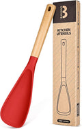 Cooking Spoon for Nonstick Cookwares, Great for Cooking and Serving Sturdy BPA-Free Matte Silicone, Wood Handle Spoon for Mixing, Scoop, and Scrape (RED, 13.4 inch)