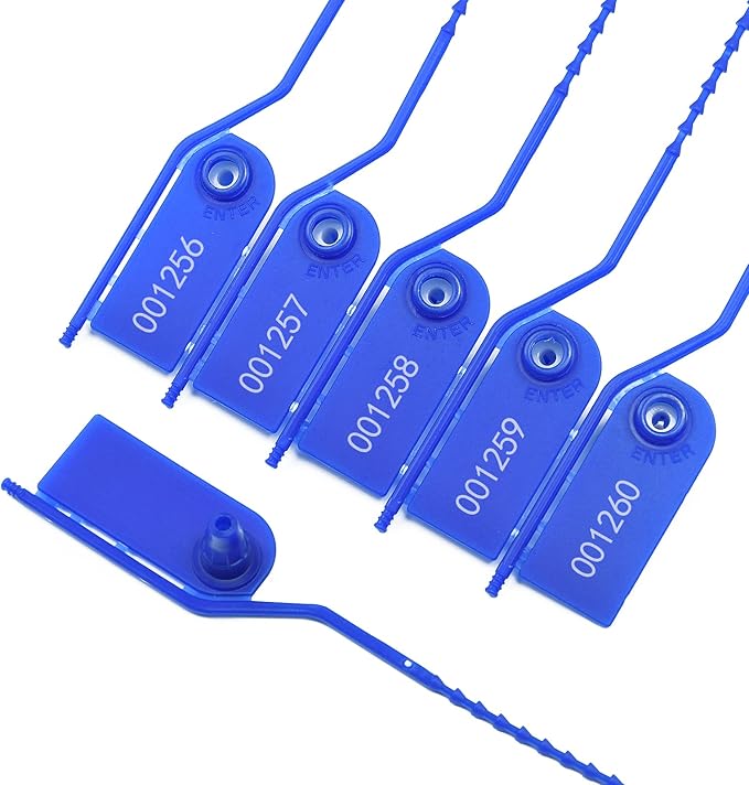 100 PCS Plastic Tamper Seals Pull Tight Security Seals Tags Breakaway Seals Numbered Zip Ties Disposable Self-Locking Ties for Fire Extinguisher, Tear Off Type, 210mm Length