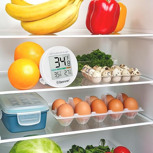 Geevon Small Digital Refrigerator Thermometer 5 Pack, IP65 Waterproof Commercial and Home Use, Max/Min Record Function with LCD Screen, Stand and Magnetic Back, for Fridge, Freezer Scenarios