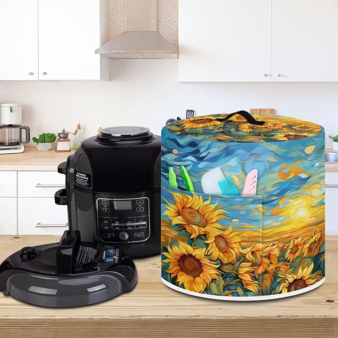 Sunflower Print Instant Pot Cover 3 Quart for Air Fryer Pressure Cooker With Top Handle and Accessories Pockets - Small Kitchen Appliance Dust Cover Decorations