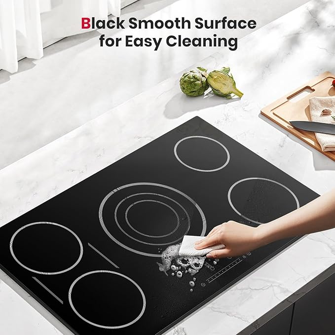 GASLAND 36 Inch Electric Cooktop, 5 Burners Glass Stove Top, ETL & FCC Certificated, 9200W Built-in Radiant Ceramic Cooktop, Slide Touch Control, Child Safety Lock, Hot Surface Indicator, 240V