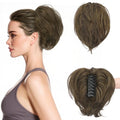 BARSDAR Claw Clip Short Human Hair Ponytail Extension with Bendable Metals - DIY Styles 8 Inch Real Human Hair Brown Mix Messy Bun Hairpieces for Women - Thick Natural Short Ponytail Daily
