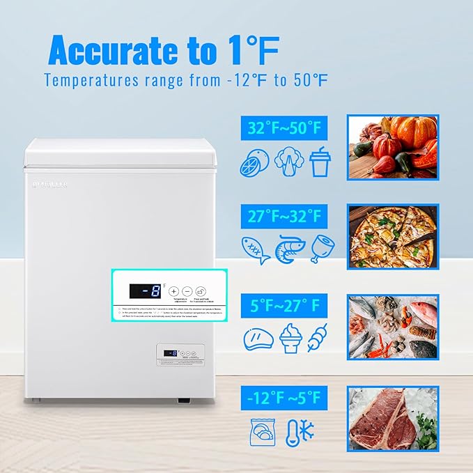 Chest Freezer 3.5 CU.FT Ultra-Low Temperature Deep Freezing Machine (Down to -12 ℉) with Two Removable Baskets Freestanding White Small Mini Compact Fridge Freezer for Home Kitchen Office