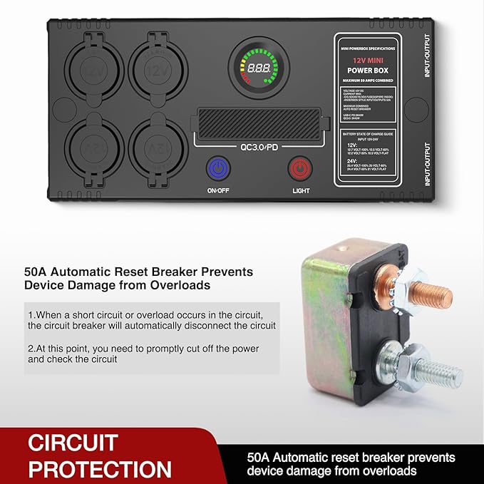Nilight Mini Power Box 12V 24V DC Compact Design Distribution Box Plug & Play Multi Ports -2 Anderson, 3 USB, 3 USB-C, 4 Cig Sockets Perfect for Outdoors Camping Fishing RV 4Wd Caravans Emergency