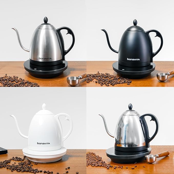Bonavita Cosmopolitan 1.0L Gooseneck Electric Kettle, Stainless Steel Water Boiler for Coffee Brew and Tea Precise Pour Control, 6 Preset Temps, Glass Touch Panel, 1200W Fast Boil, Matte Black
