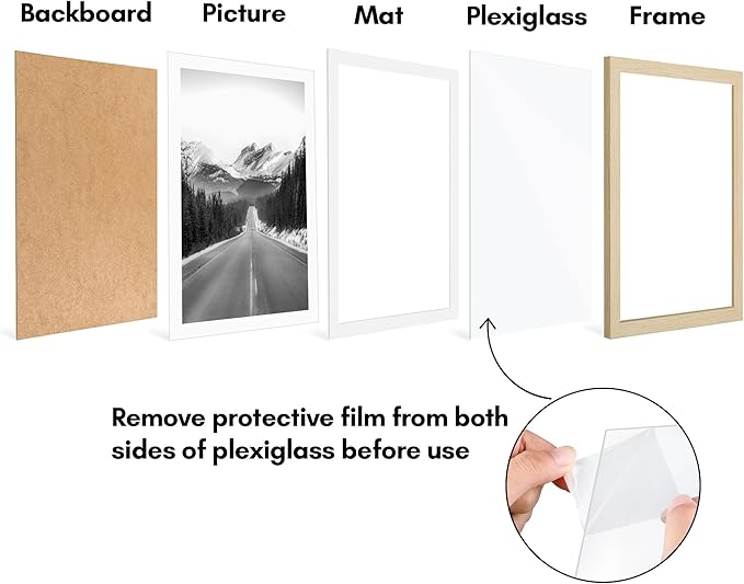 Americanflat 13x19 Picture Frame with Polished Plexiglass - Set of 5 - Use as 11x17 Frame with Mat or Display 13x19 Photo Without Mat - Galleria Collection - Picture Frames for Wall - Natural Oak