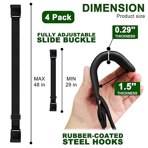 GripHandle Metal Double-Claw Trash Can Lid Lock Strap for Animals,Bungee Cord with Hooks for Trash Bin Garbage Pail,Outdoor Outside Trash Lid Holder to Keep Raccoons out,Fits 20-96 Gallon Cans - 4Pcs
