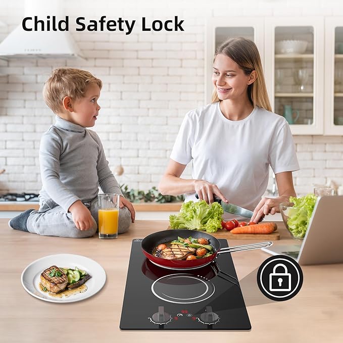 VBGK Double Induction Cooktop,110V 2300W 2 burner induction cooktop,2 burner Hot Plate Electric burner with LCD Touch Screen 9 Levels Settings Child Safety Lock & Timer