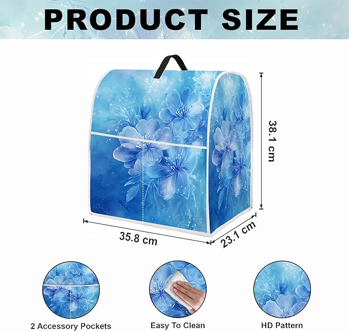 Stand mixer cover with handle and storage bag, reusable and washable, stylish retro floral design, keeps kitchen countertops clean and tidy (fits 6-8 quart mixers).