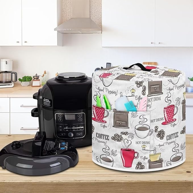 Dust Cover Compatible with 8 qt Pressure Cooker and Extra Accessories, for Electric Rice Cooker and Air Fryer Insulated Cover Keep Appliance Clean, Coffee Red White