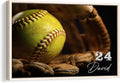 Personalized Softball Poster & Framed Canvas, Softball Old Glove Vintage Home Office Decor, Custom Name Number Bedroom Living Room Aesthetic Wall Art Gift For Girl, Women