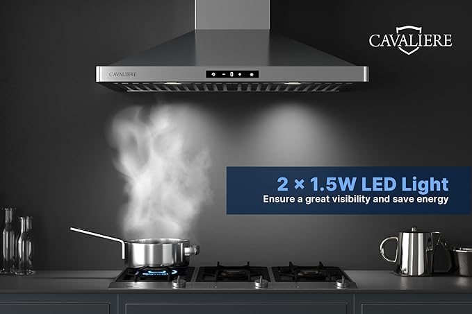 CAVALIERE Digital Wall Mount Range Hood 30 Inch, 3-Year Warranty, Value-Focused 400 CFM, Enhanced Stainless Steel Kitchen Exhaust Fan, LED Light, Baffle Filter, 3 Speed Fan, Touch Control