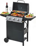 3 Burner Propane Gas Grill, Stainless Steel BBQ Grill 30,000 BTU for Outdoor Cooking Kitchen, Garden and Patio Backyard Barbecue, Black and Silver