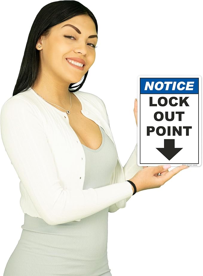 Brimar - 7" x 10" - Notice Lock Out Point Sign - 3.5 Mil InfiniStick™ Vinyl Label - Easy Installation - Versatile Use