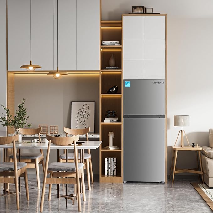 Upstreman 11.6 Cu.Ft. Double Door Refrigerator in Stainless Steel with Large Capacity Top Freezer, Frost Free, Adjustable Thermostat Control, Apartment Refrigerator with Freezer, ENERGY STAR