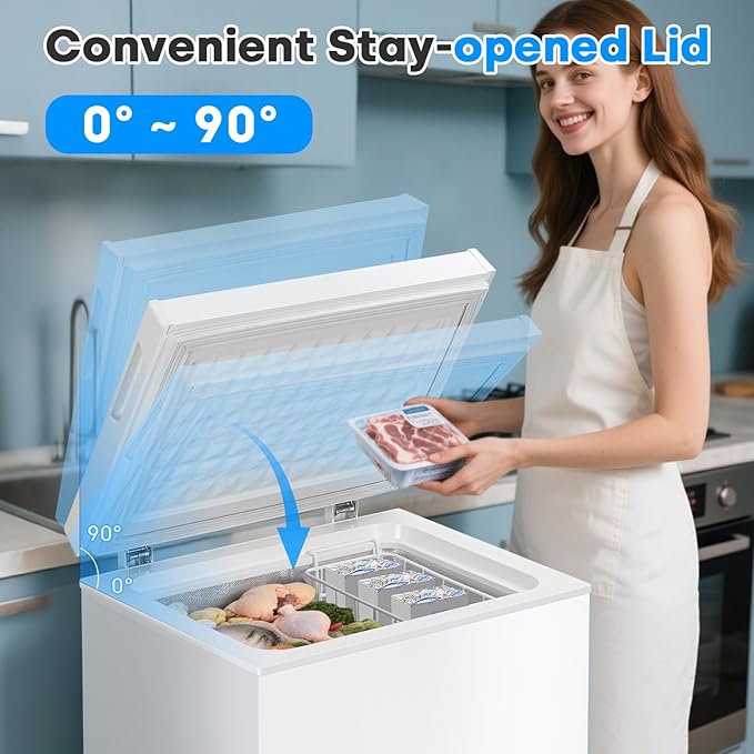 2.0 Cu.Ft Chest Freezer, Compact Chest Freezer with 7 Thermostat, Mini Deep Freezer with Removable Basket, Low Noise, Top Door Free-Standing Freezer for Home/Dorm/Office/Apartment, White
