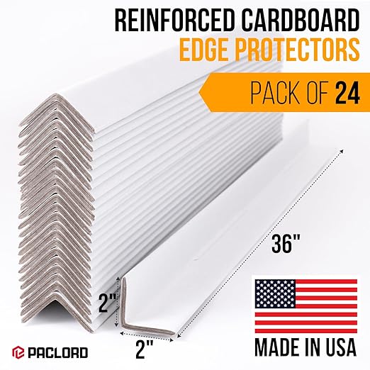 36" x 2" x 2" Reinforced Cardboard Edge Protectors, White (Pack of 24) – 0.225" Thick Extra Heavy-Duty Cardboard Corner Protectors – American Quality V-Board Pallet Edge Protectors