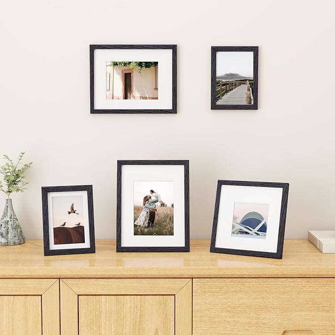 Fun Memories 5x7 Picture Frame in Black, Solid Oak Wood 5 x 7 Photo Frames for Wall & Tabletop Display, 5x7 Frame with Mat for 4x6, Rustic Wood Picture Frames with Plexiglass, 1 Pack