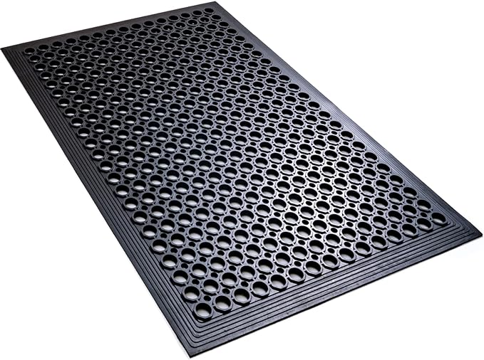 Anti Fatigue Rubber Floor Mats Restaurant Kitchen Rubber Drainage Mat Out Door Mats Durable Non-Slip Bar Floor Mat Utility Mat Indoor Outdoor Wet Area Use 24" x 36" Black
