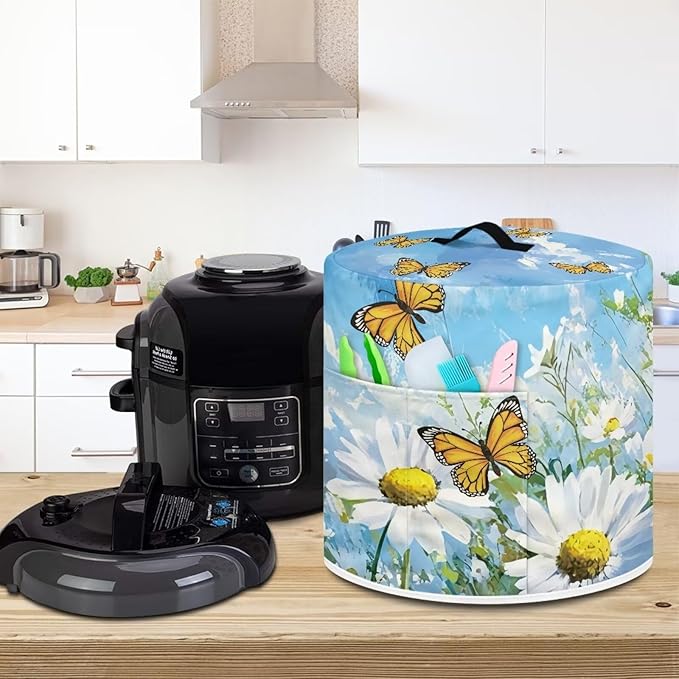 Daisy Butterfly Dust Cover Instant Pot and Extra Accessories Dust Proof Easy to Clean Pressure Cooker Cover Electric Appliance Cover Air Fryer Accessories with Storage Pocket Size M