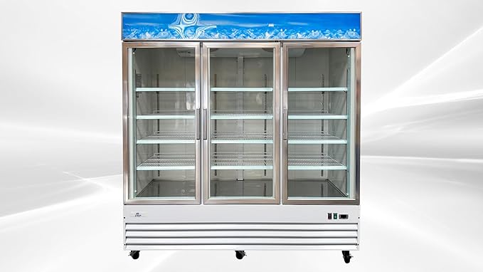 cooler depot Commercial Freezer Glass 3 door Coated Steel Frame&Exterior, Aluminium Interior, Upright Reach in 80" Width NSF 12 Shelves Display Merchandiser 52 cuft, -10°F~ 0°F SD1.9L3BM