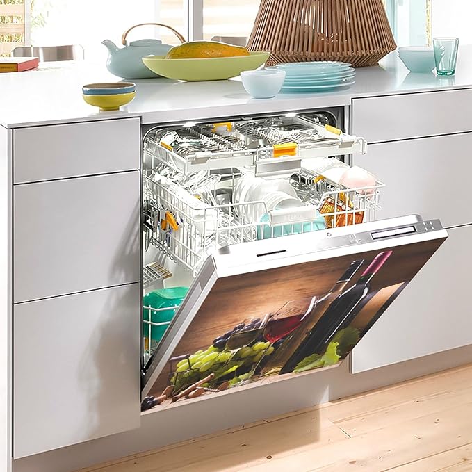 Dishwasher Magnet Cover Red Wine Grapes Wooden Magnetic Refrigerator Sticker Decorative Front Door Vinyl Panel Cabinet Decal Fridge Appliance