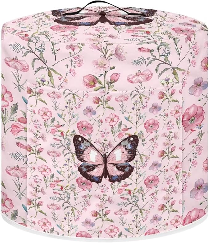 Pink Butterfly Kitchen Appliance Covers Flower Rice Cooker Air Fryer Dust-Proof Cover for Instant Pot Accessories 6 Qt Convenient Portable Blender Cover Dust Cover for Air Fryer