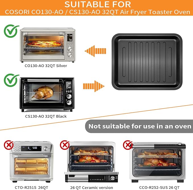Air Fryer Replacement Parts for COSORI 13 in 1 CS130-CFH CS130-AO 12 in 1 CO130-AO 32Qt Air Fryer Toaster Oven Combo, Air Fryer Rack Accessories Grill Pan Grill Plate Crisper Plate Tray
