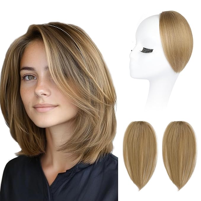 REECHO Clip in Hair Volumizer, Short Thick Clip in Hairpieces Adding Extra Hair Volume Extensions for Women with Thin Fine (Golden Blonde with Highlights, 8 Inch(Pack of 2))