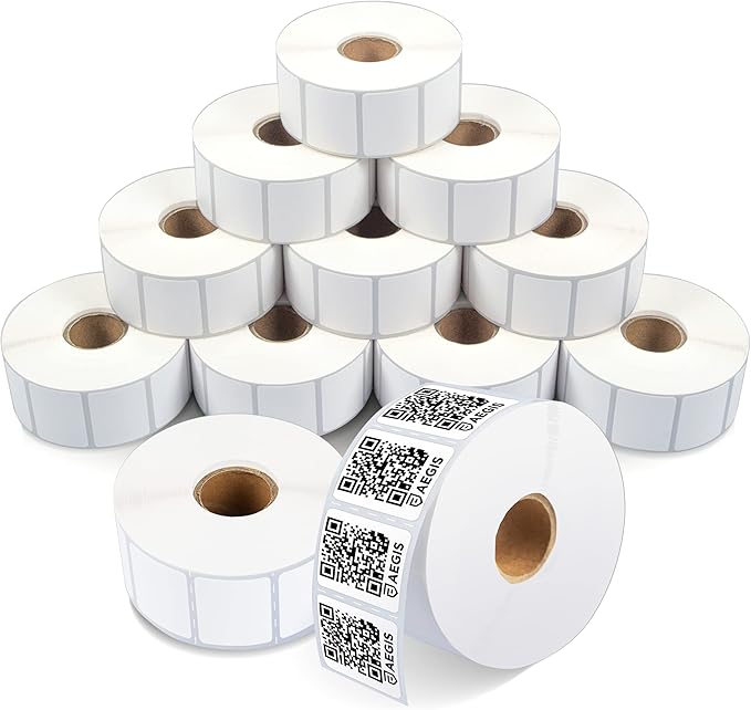 Aegis Adhesives - 1 1/4" X 1" Direct Thermal Labels (12 Rolls, 1300 Labels/Roll) Multipurpose QR Codes, Price Tags - Perforated, Compatible with Zebra Desktop Printers - NOT Rollo Compatible