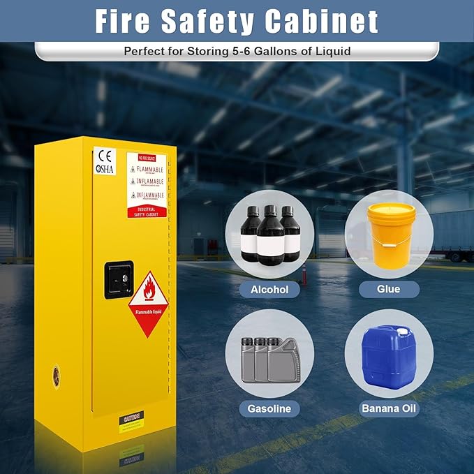 Flammable Cabinet 30 Gallon, Galvanized Steel Chemical Safety Cabinet, 3-Point Locking System & Adjustable Shelf for Warehouses, Industrial Use, Home Use & Commercial Facilities