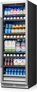 Yeego 24 Inch Large Capacity Beverage Refrigerator, 378 Cans Beverage Cooler with Glass Door & Lock, Built-In or Freestanding Drink Fridge for Soda, Beer & Wine, Office, Bar or Entertainment Area