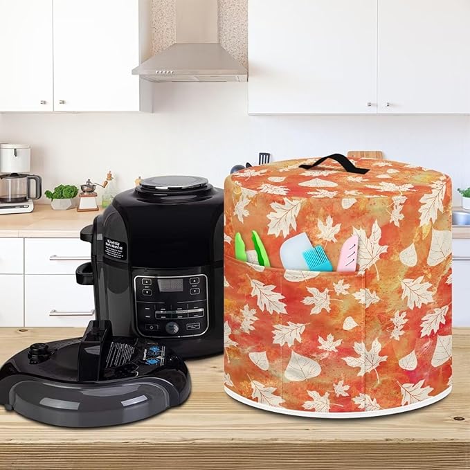 Insulated Pressure Cooker Appliance Cover, Also Fit for Rice Cooker, Air Fryer and Crock Pot, 6 Quart Dust Cover with Pocket for Spoon/Cooking Utensils/Recipes, Washable, Maple Leaf Tie Dye