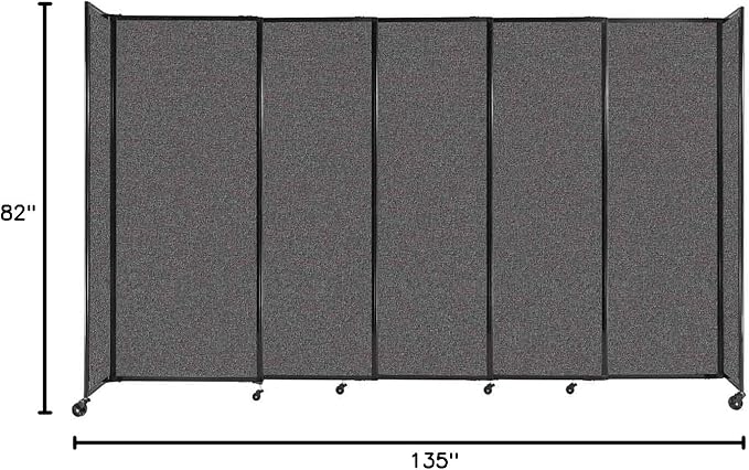 Versare Straightwall Sliding Portable Wall Partition | Freestanding Office Dividers | Locking Wheels | Temporary Room Separator | 11'3'' Wide x 6'10'' Tall Charcoal Gray Fabric Panels