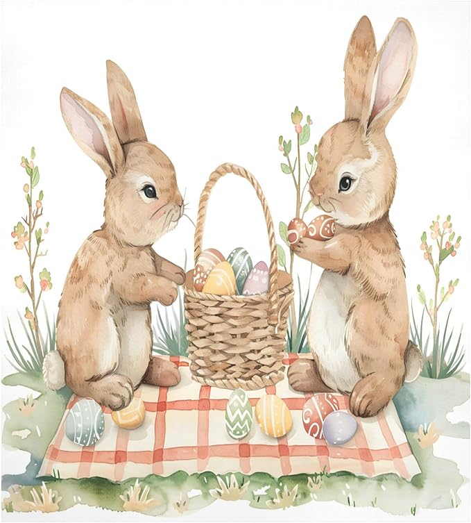 Dishwasher Magnet Cover, Easter Rabbits Picnic Magnet Sticker Fridge Panel Decal for Home Kitchen Decor, 23x26in