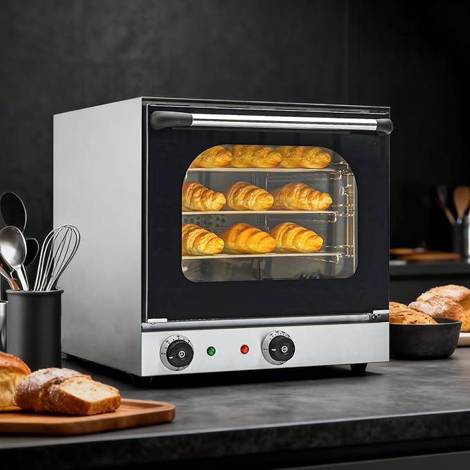 Commercial Covection Oven, 30Qt/28L, Half-Size Electric Convection Oven Contertop, 1750W, Stainless Steel Chamber, 3-Tier Wiring Grids, for Catering, Bakeries, Hotel, CSA Certification