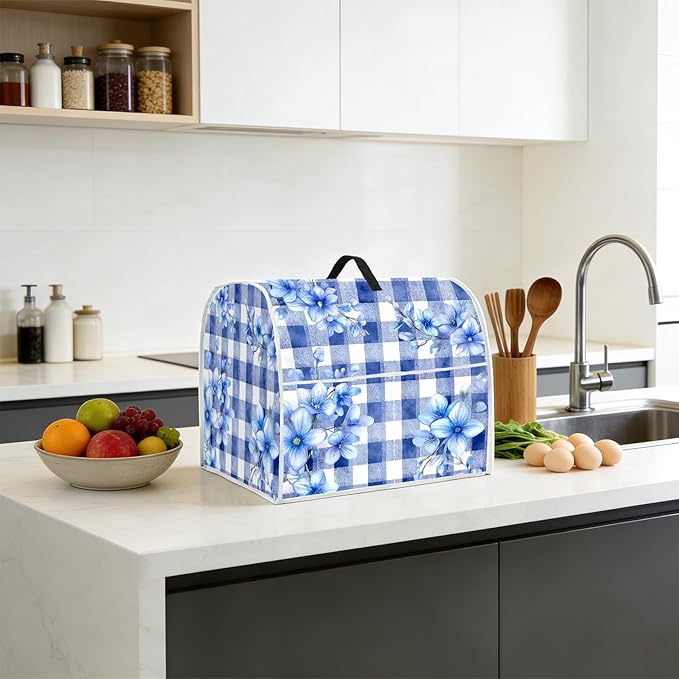 Stand mixer cover with handle and storage bag, reusable and washable, stylish retro floral design, keeps kitchen countertops clean and tidy (fits 6-8 quart mixers).