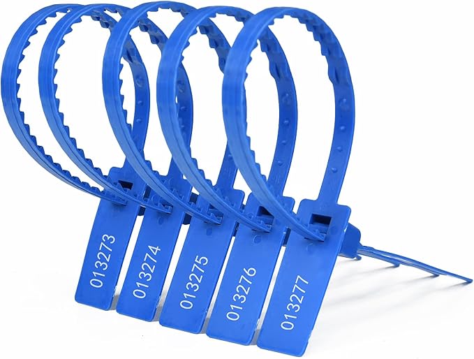 Heavy Duty Self Locking Tamper Evident Shipping Seals Numbered Security Tags Pull Tight Securing Straps Truck Trailer Seals 337 mm 13.2" Blue 500 PCS
