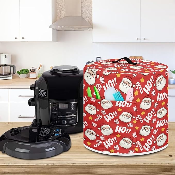 Christmas Hohoho Santa Claus 6 Quart Pressure Cooker Air Fryer Rice Cooker Dust Cover with Top Handle and Storage Pockets Kitchen Appliance Dust Protector Cover