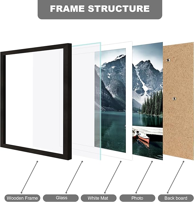 11x15 Picture Frame with Real Glass - Display Pictures 10x14 with Mat or 11 x 15 without Mat, Wall Collage Photo Frame set(Black, 3 Pack)