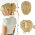 BARSDAR Claw Clip Short Human Hair Ponytail Extension with Bendable Metals - DIY Styles 8 Inch Real Human Hair Messy Bun Hairpieces for Women - Thick Natural Short Blonde Ponytail Daily Wear