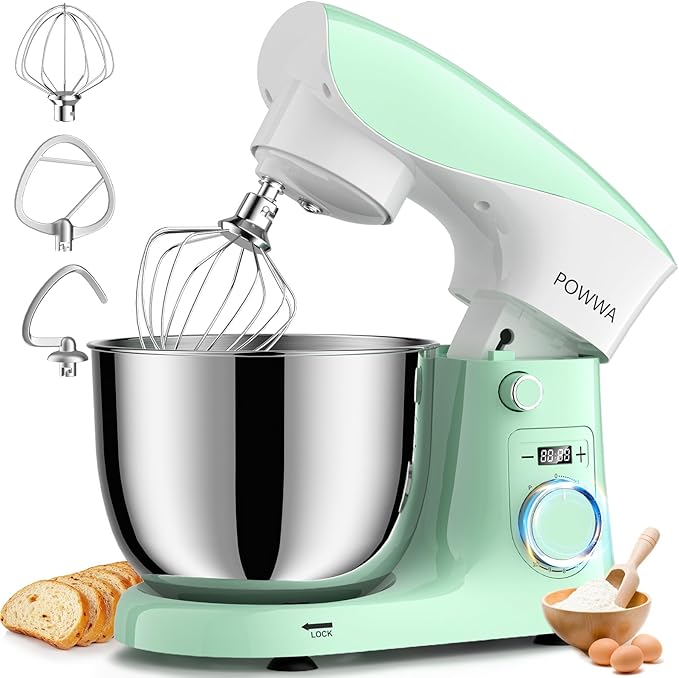 Stand Mixer, 6.5QT 10 Speeds Tilt-Head Electric Stand Mixer, 3-In-1 Kitchen Mixer with Bowl, Dough Hook, Whisk and Beater, Food Mixer for Baking and Daily Use (Green White)