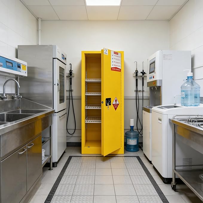 159 Gallon Flammable Storage Cabinet 28.23"D x 24.11"W x 73.96"H, Galvanized Steel Flammable Safety Cabinet, Fire Proof Cabinets Yellow for Industrial Instruments Protection Supplies Cabinet
