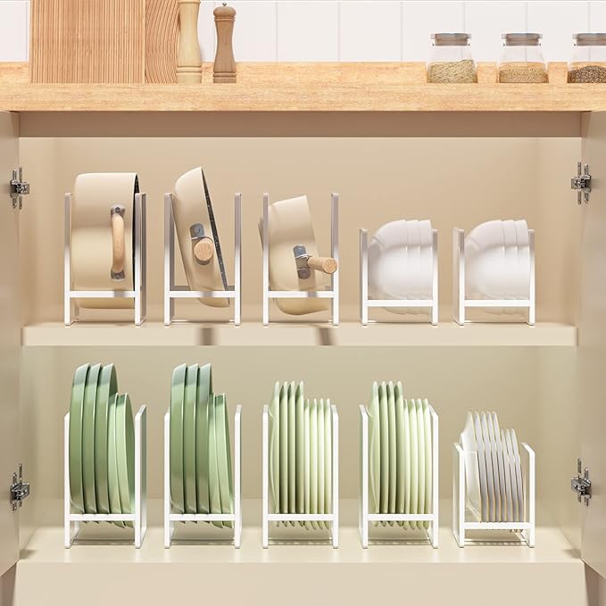 2 Large 1 Small Plate Organizers Holders Upright Cabinet Dish Drying Racks Metal Plate Dish Organizers Racks Stands for Countertop and Cupboard White