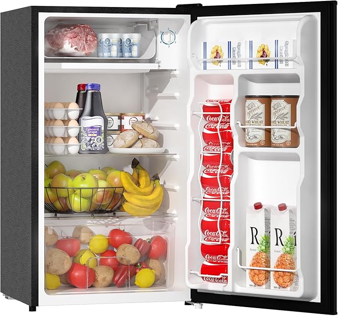 BANGSON Mini Fridge with Freezer, 3.2Cu.Ft, Single Door Small Refrigerator, Energy-efficient, Low Noise, Mini fridge for Bedroom Dorm and Office, Black