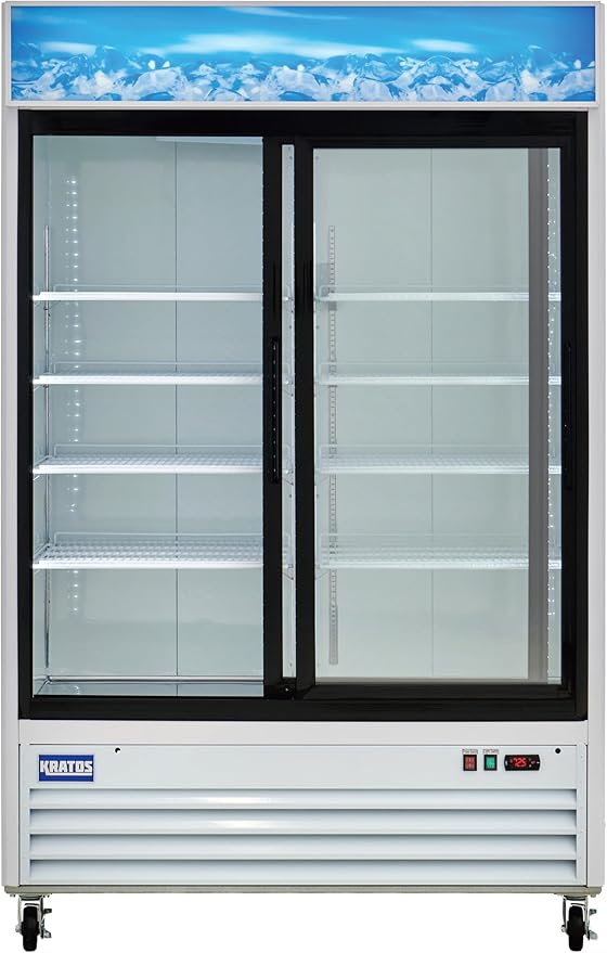 Kratos Commercial Two Door Merchandising Refrigerator, Sliding Two Door Mobile White Display Refrigerator for Shops and C Stores, 53" Wide, LED Lighting, 115V (67K-209)