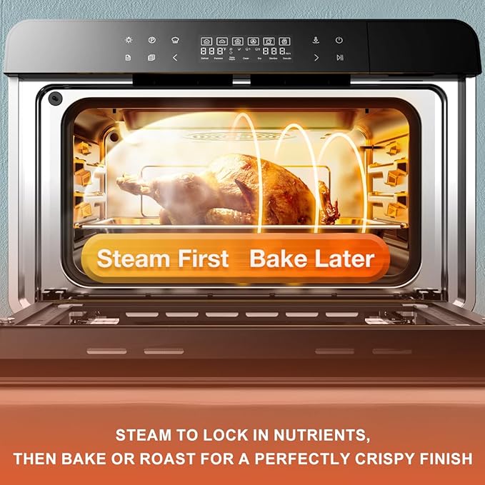 ROBAM Toaster Steam Combi Oven, Countertop Air Fryer 20-in-1 Oven with Convection & Grill, Stainless Steel Interior, 3-Layer Insulated Glass Door, 3 Steam Modes, 30 Built-In Recipes (Green)
