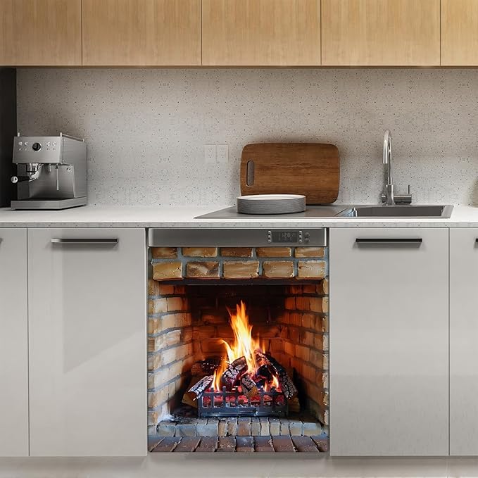 Christmas Xmas Dishwasher Magnet Cover Christmas Fire Fireplace Dishwasher Decorative Cover Front Dishwasher Door Cover Reuseable Dishwasher Cover Panel Kitchen Refrigerator Home Appliances 23" X 26"