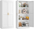 60" Kitchen Pantry Storage Cabinet,White Tall Storage Cabinet With Doors and Shelves,Metal Food Pantry Cabinets for kitchen storage,Freestanding Cupboard for Dining Living Room,Assemble Required